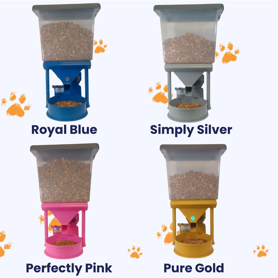 PAWFECTSMART Precision XL Automatic Large Dog Feeder, 30 lb Storage Capacity, Program up to 4 timed Meals/Day with Smartphone, JAM-Free (Royal Blue)