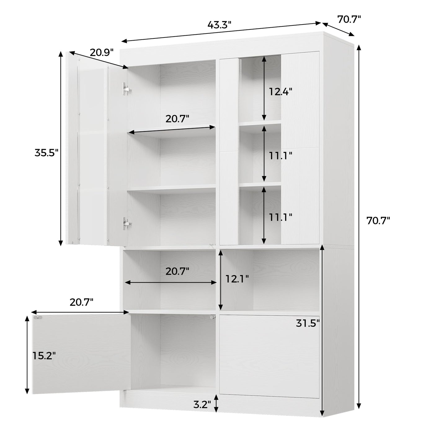 IRONCK Bookshelf with Doors, Bookshelves and Bookcases, 43.3 Inch Wide Bookshelf with Storage, Large Book Shelf with Acrylic Doors for Living Room, Home Office