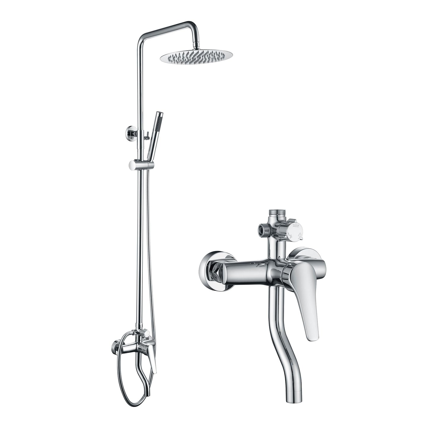 Outdoor Shower Fixtures - Total Complete Shower Kit, Chrome Finish with SS304 Handheld High Pressure Shower Head, 3-Functions