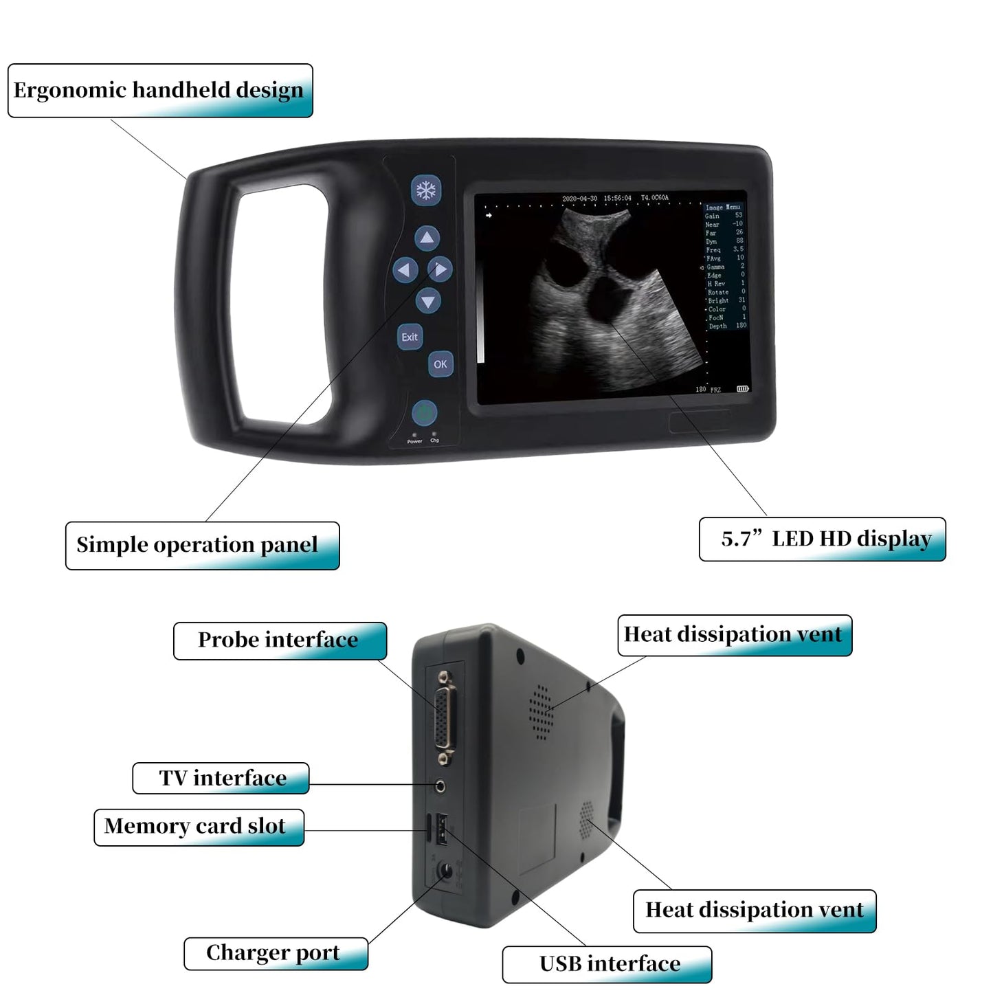 A8 Professional Veterinary Ultrasound Machine for Animal Pregnancy Check, Beginner-Friendly Handheld Scanner with 3.5MHz Waterproof Convex Probe, Clear Imaging for Dogs, Sheep, Pigs & Small Farms
