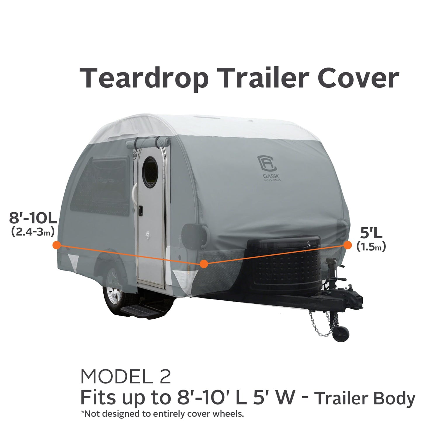Classic Accessories Over Drive PolyPRO3 Deluxe Teardrop Trailer Cover, Fits 8'-10'L Trailers, RV Cover, Camper Cover, Travel Trailer Cover