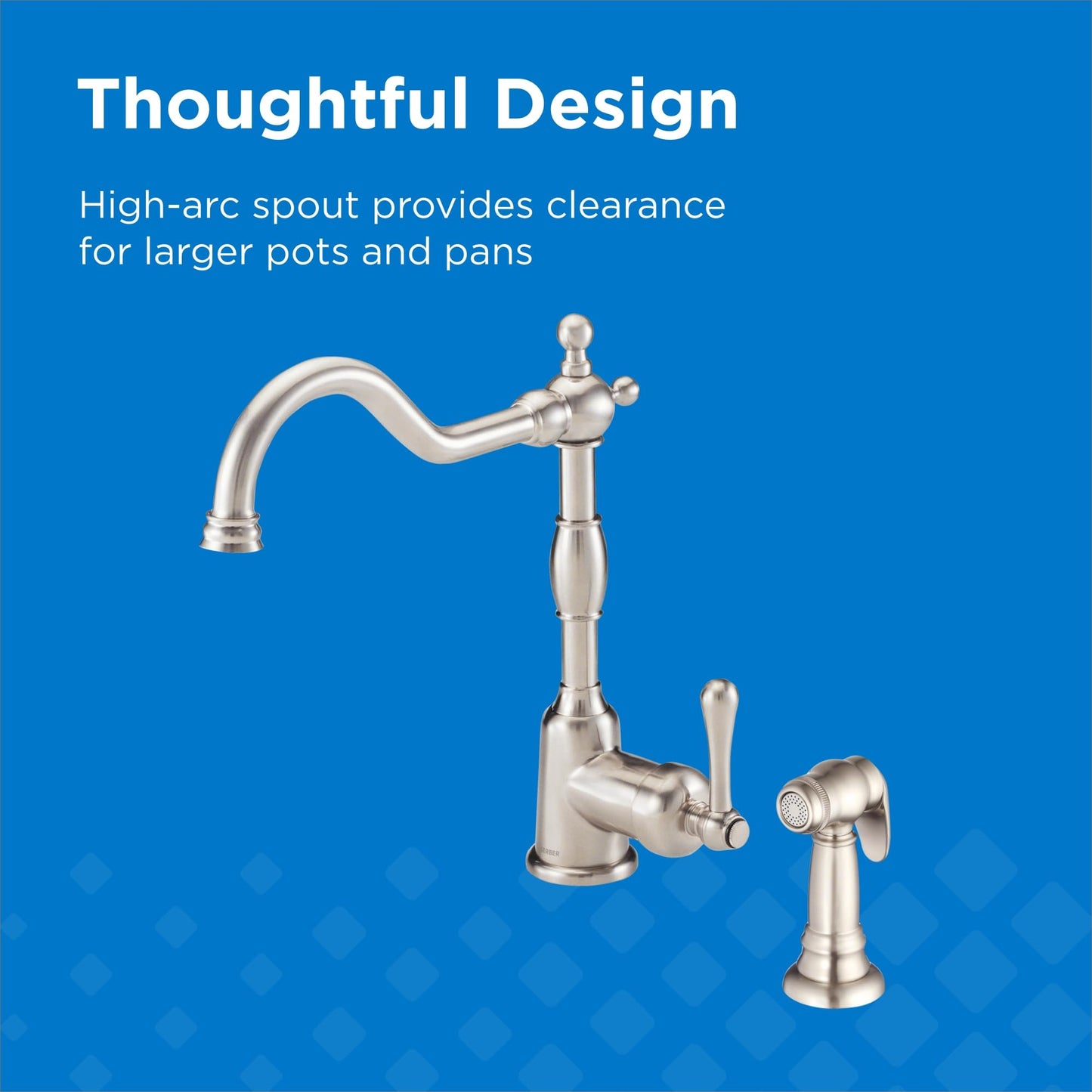 Gerber Opulence Kitchen Faucet with Side Spray - Farmhouse Style, Single Handle, Heavy-Duty Brass Construction, 2-Hole Installation in Stainless Steel, D401157SS