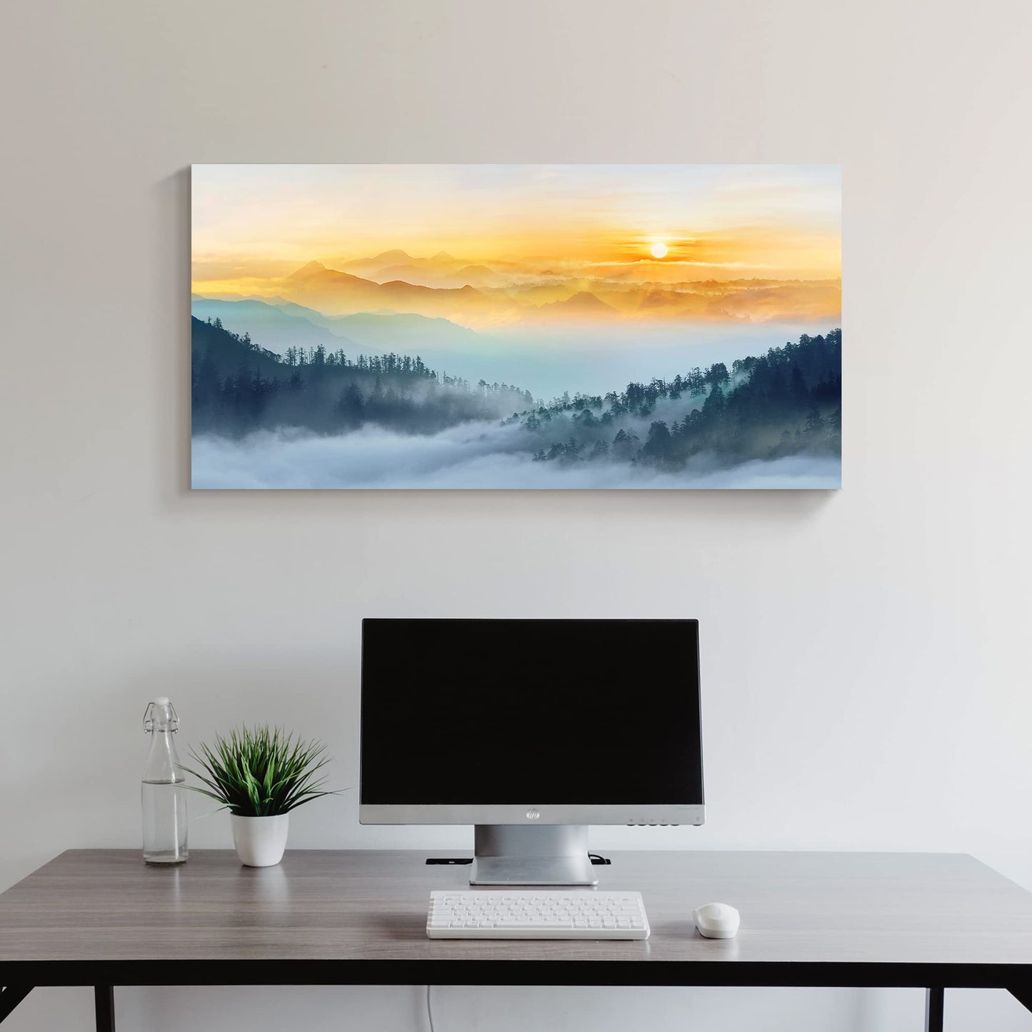 arttitue Foggy Forest Wall Art Canvas: Sunset Nature Scenery Picture Landscape Painting Print Decor Misty Mountain Photography Artwork for Bedroom Living Room Home