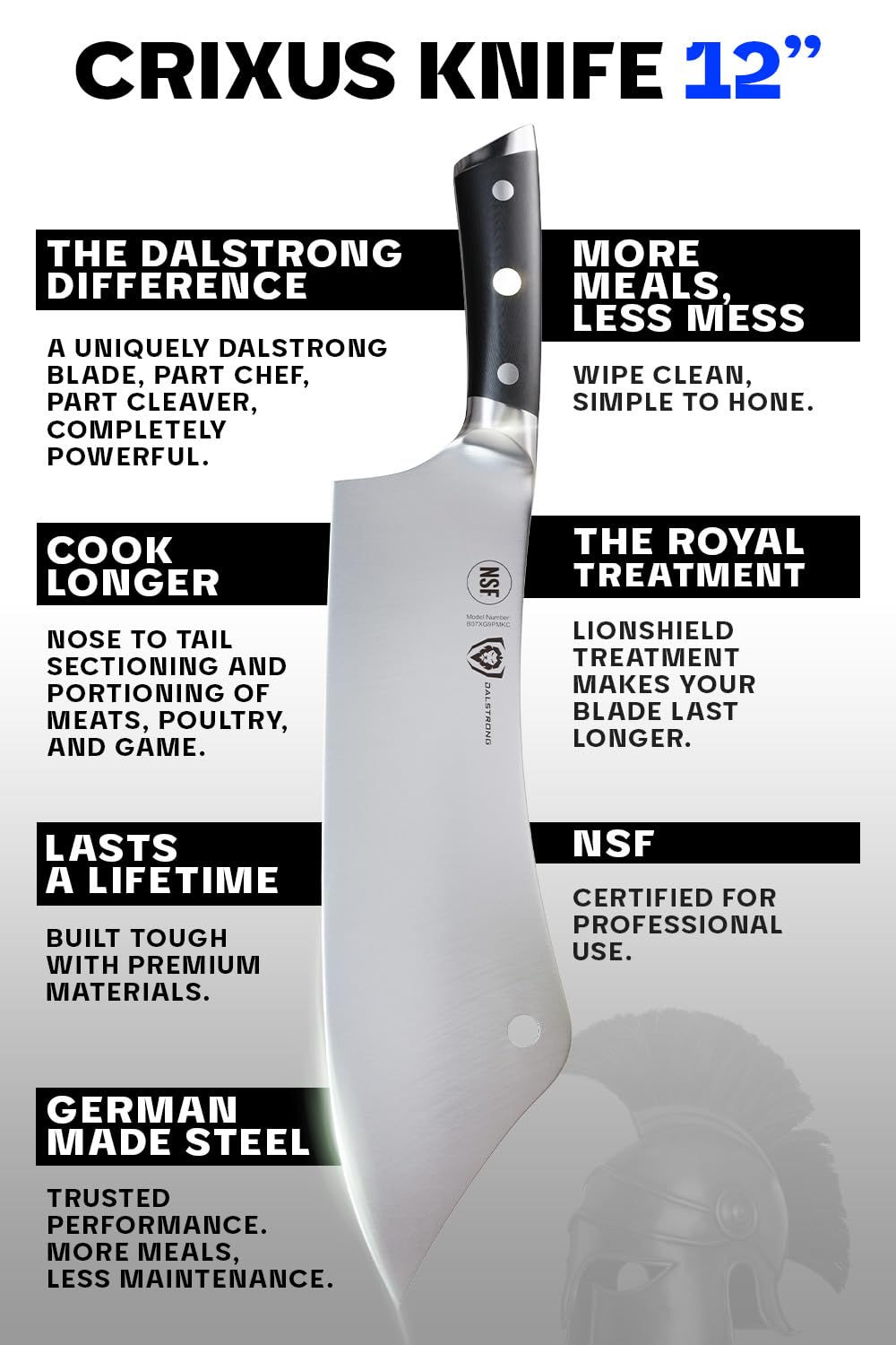 Dalstrong Chef & Cleaver Hybrid Knife - 12 inch Extra-Large - The Crixus - Gladiator Series Elite - HC German Steel - G10 Handle - Heavy Duty - w/Sheath - NSF Certified