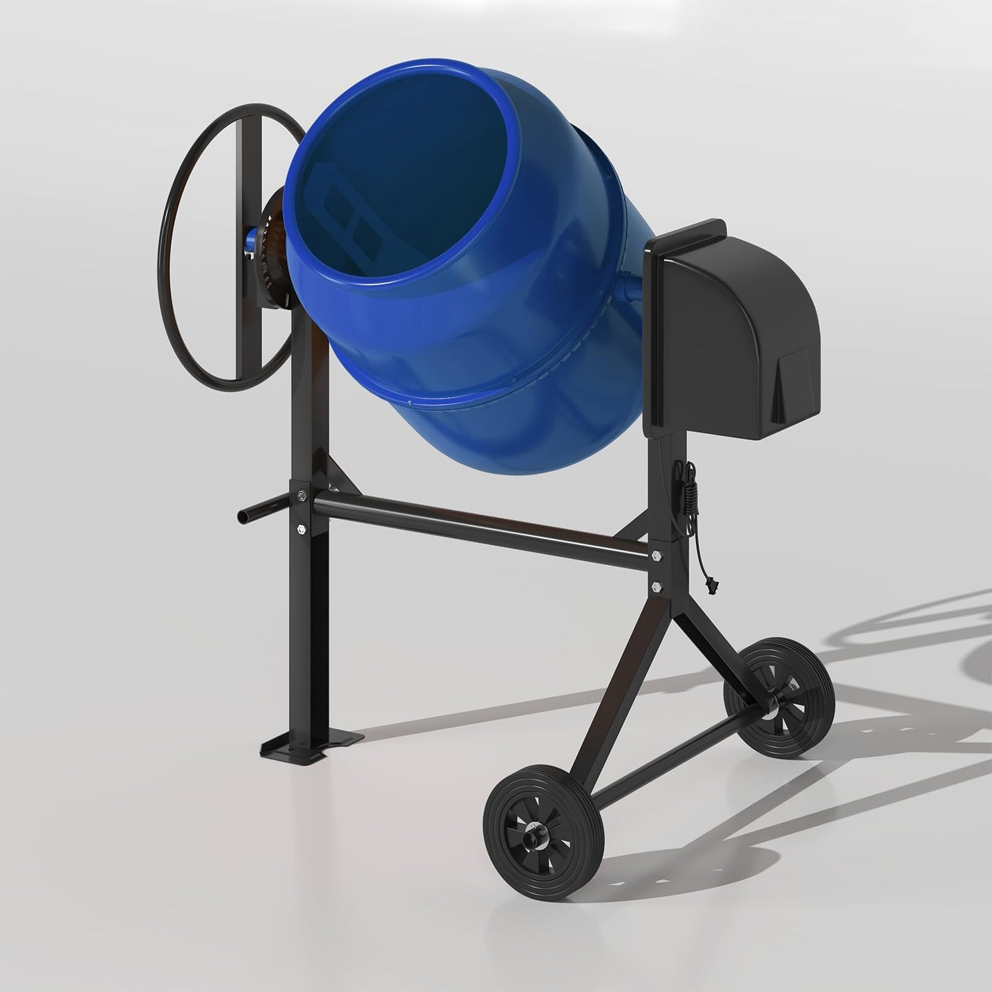 TABU 5.0 Cu.Ft. Electric Cement Mixer, 1/2HP Portable Concrete Mixer, Mortar Mixing for Seeds/Stucco, Freestanding Cement Mixing Tools with Wheels for Stucco, Blue