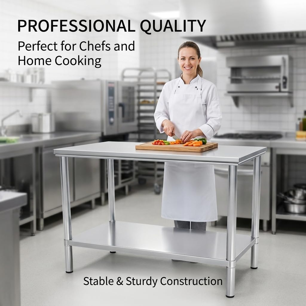 FITHOW Stainless Steel Table for Prep & Work 20 * 40 inchs,Commercial Kitchen Worktable,Heavy Duty Pred Metal Work Table with Under Shelf for BBQ, Kitchen, Home, and Garage