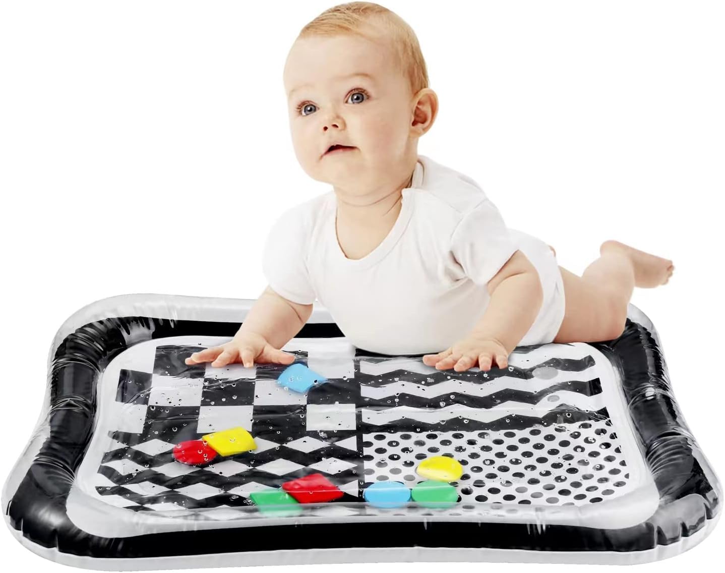 PandaEar 2-Pack Tummy Time Water Mat for Baby 3-36 Months - High Contrast Black & White + Ocean Sensory Play Mat - BPA-Free Leak-Proof Inflatable Infant Toys for Brain Development & Motor Skills
