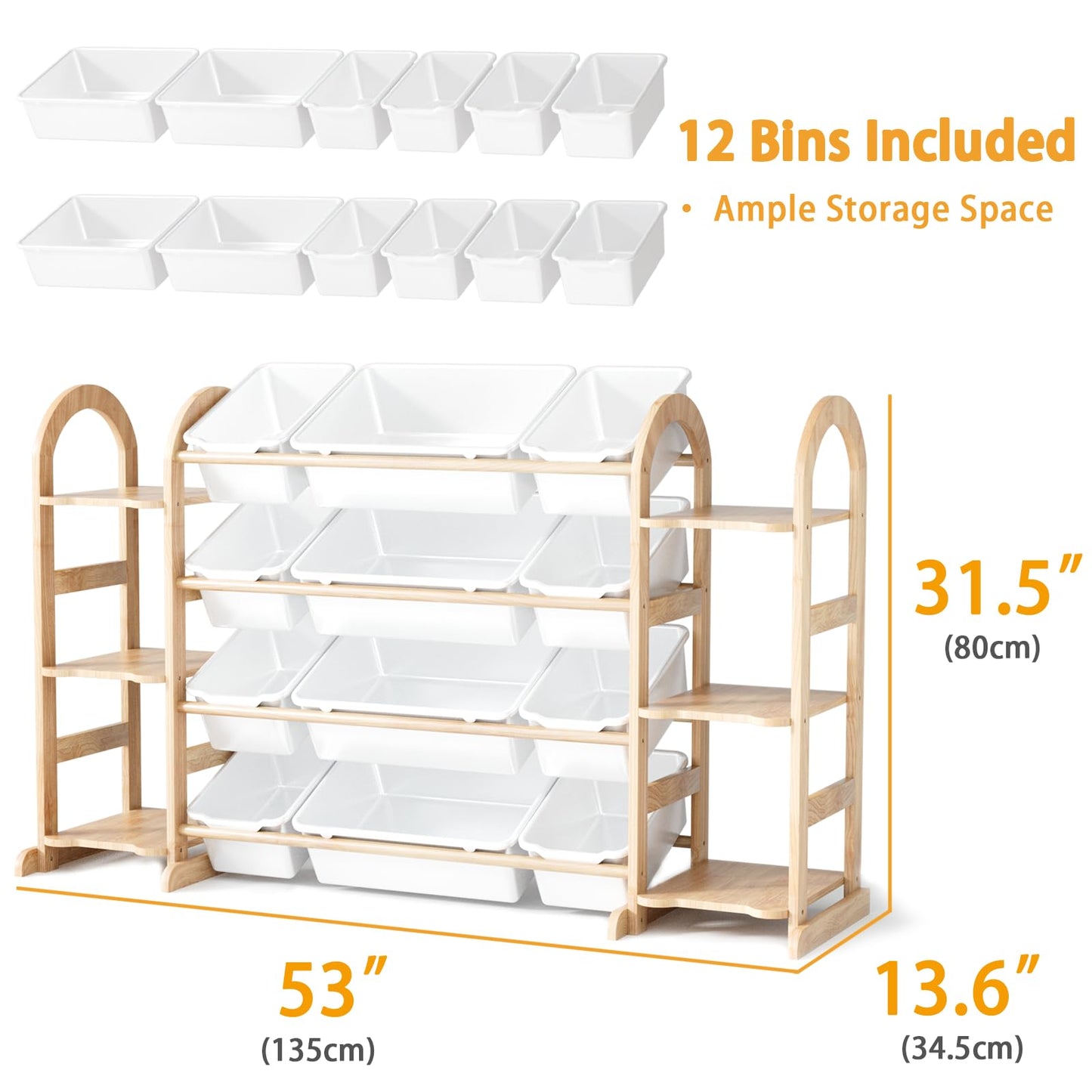 FIKSG Kids Toy Storage Organizer - Toy Organizers and Storage with 6 Shelves and 12 Bins,Kids Toy Organizer for Playroom, Bedroom, Nursery, 53 Inches Wide
