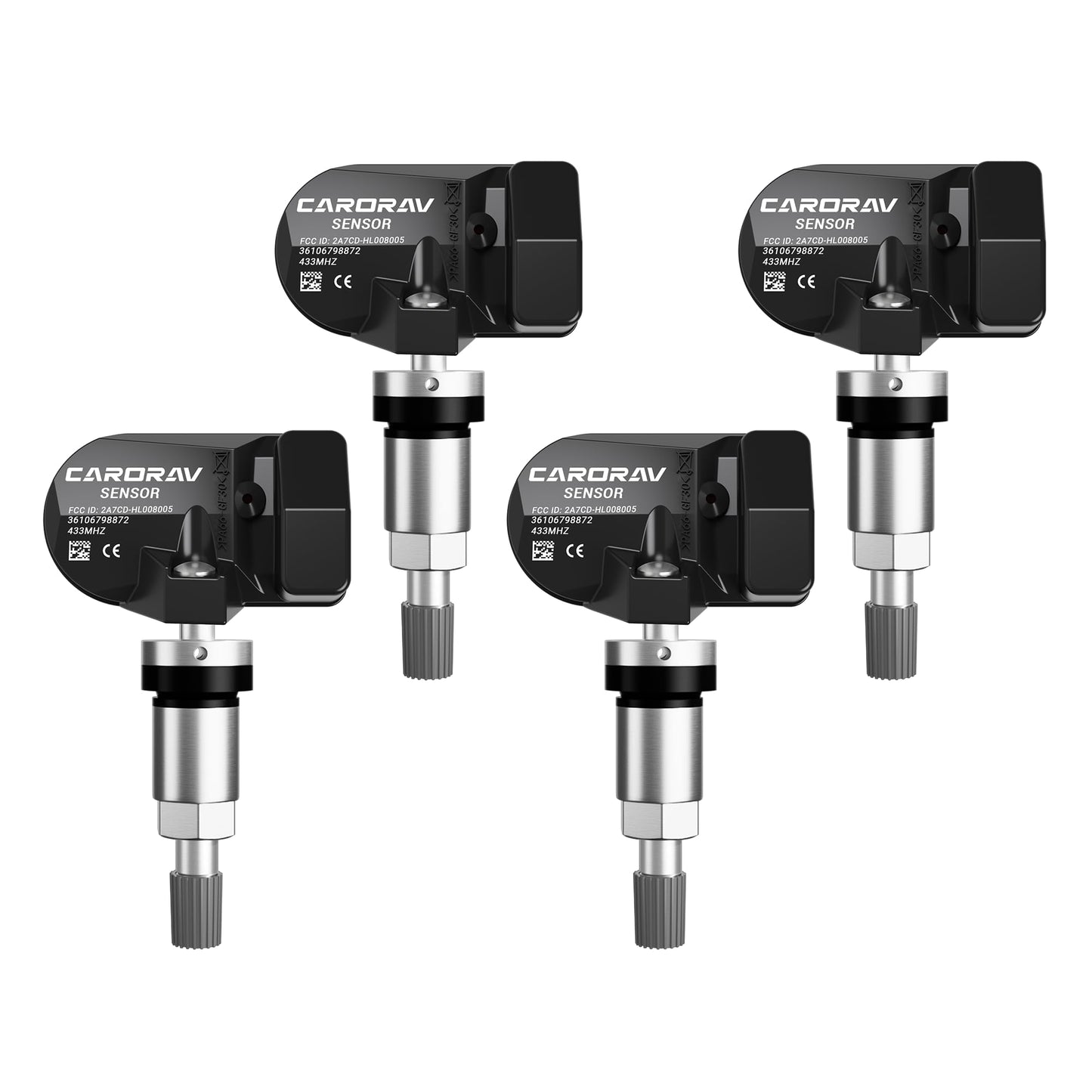 CARORAV 433Mhz Tire Pressure Monitoring System Sensor Compatible for BMW Rolls Royce MINI Ferrari, TPMS Sensor Replaces 36106798872 36106890964 F11001648001B 4 Pack - 4 Replaceable Valve Stems
