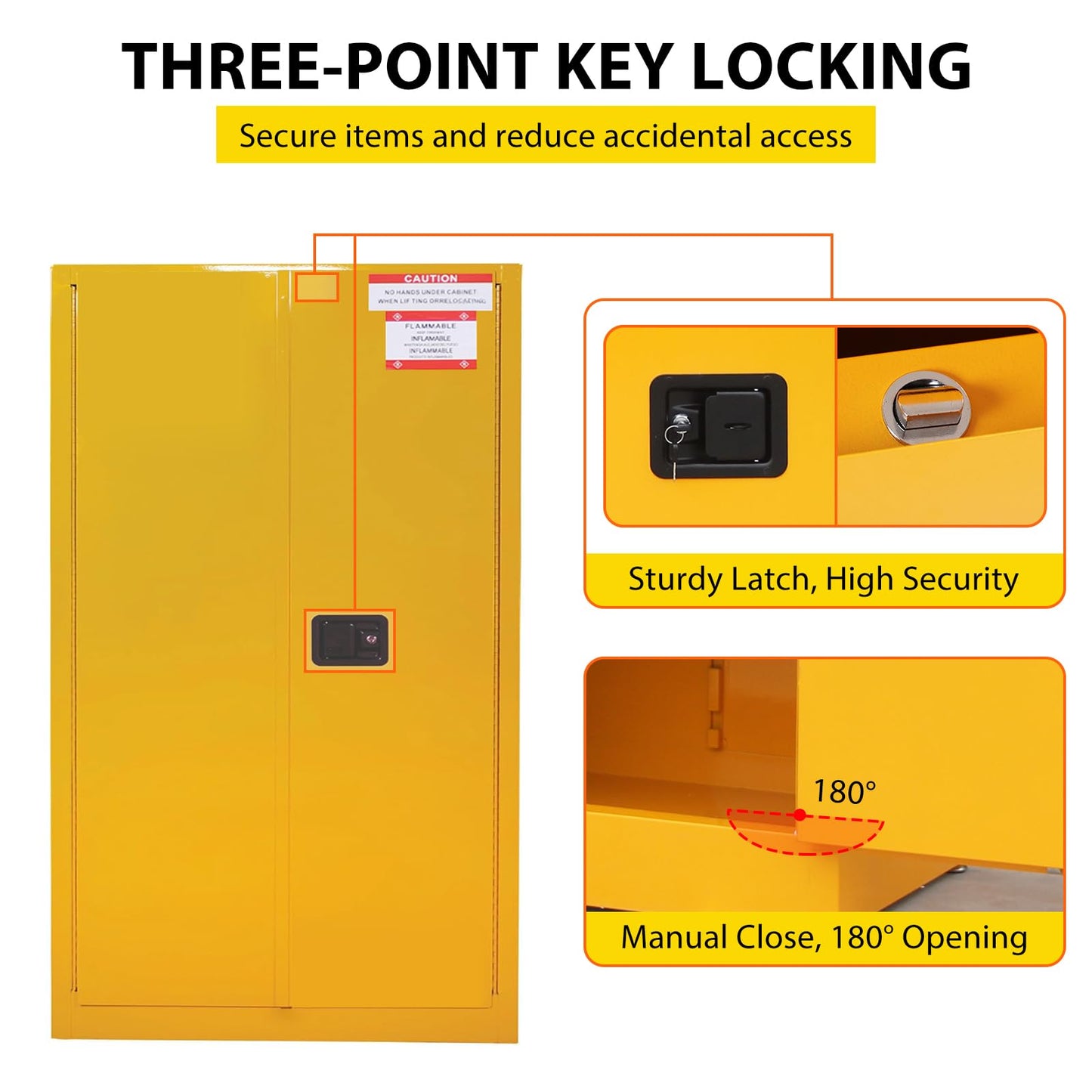 60 Gallon Flammable Safety Cabinet, Industrial Steel Fireproof Storage Locker for Flammable Liquids, 2 Adjustable Shelves, Manual Close Doors, Double-Wall Design, OSHA Compliant Cabinet 65"X34" X34"