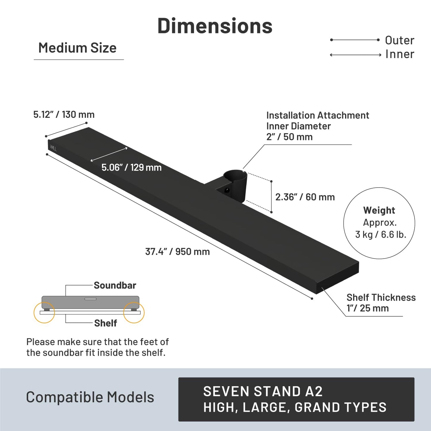 WALL Seven Stand A2 Large | Rolling TV Stand for 45–80" w/ 37.4" Soundbar Shelf | Satin White | Portable TV Stand with Shelf | Height Adjustable, Space Saving, for Living Room and Bedroom
