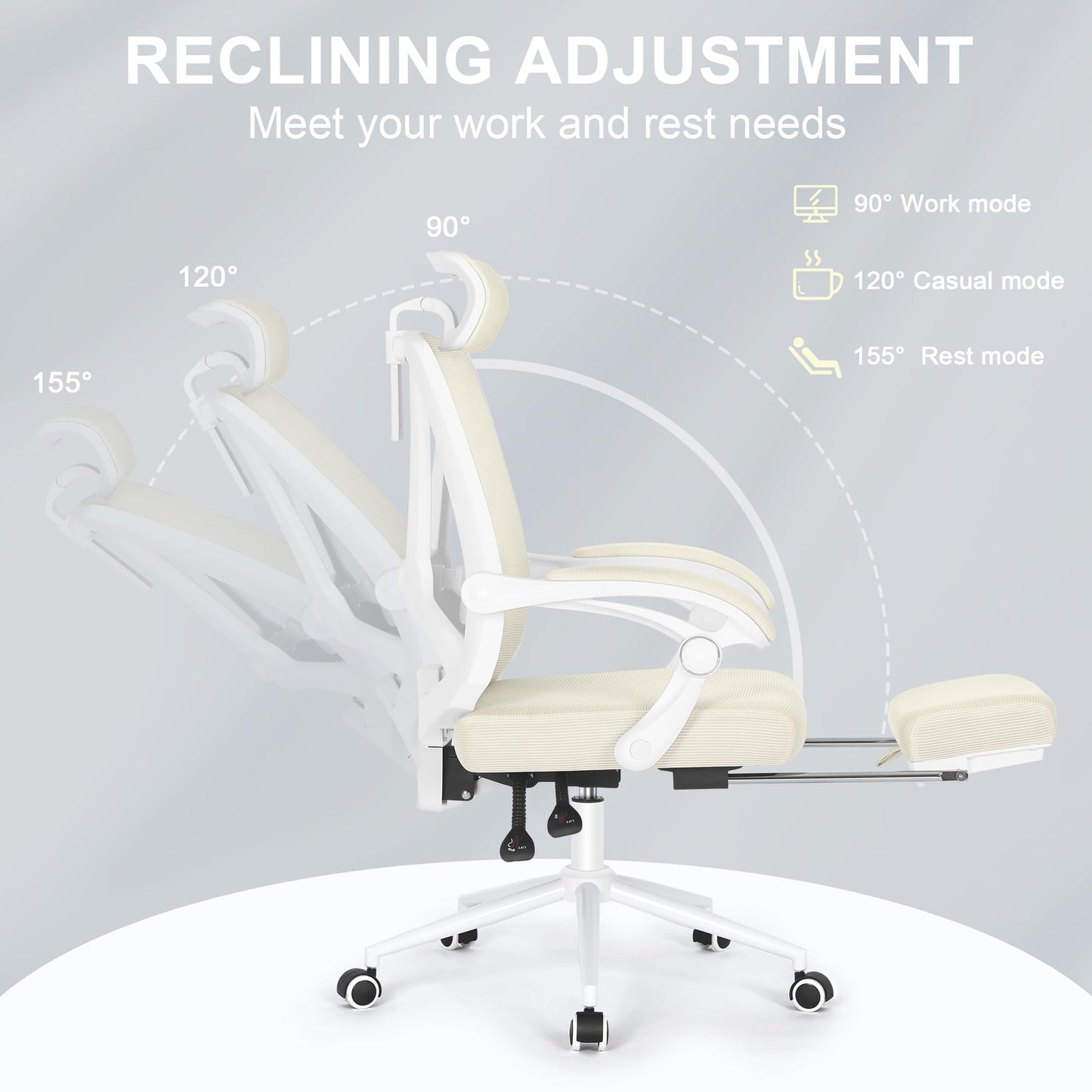 Misolant Ergonomic Office Chair with Footrest, Ergonomic Desk Chair with Adjustable 2D Lumbar Support, High Back Computer Chairs with Adjustable Headrest, Beige Comfortable Executive Office Chair