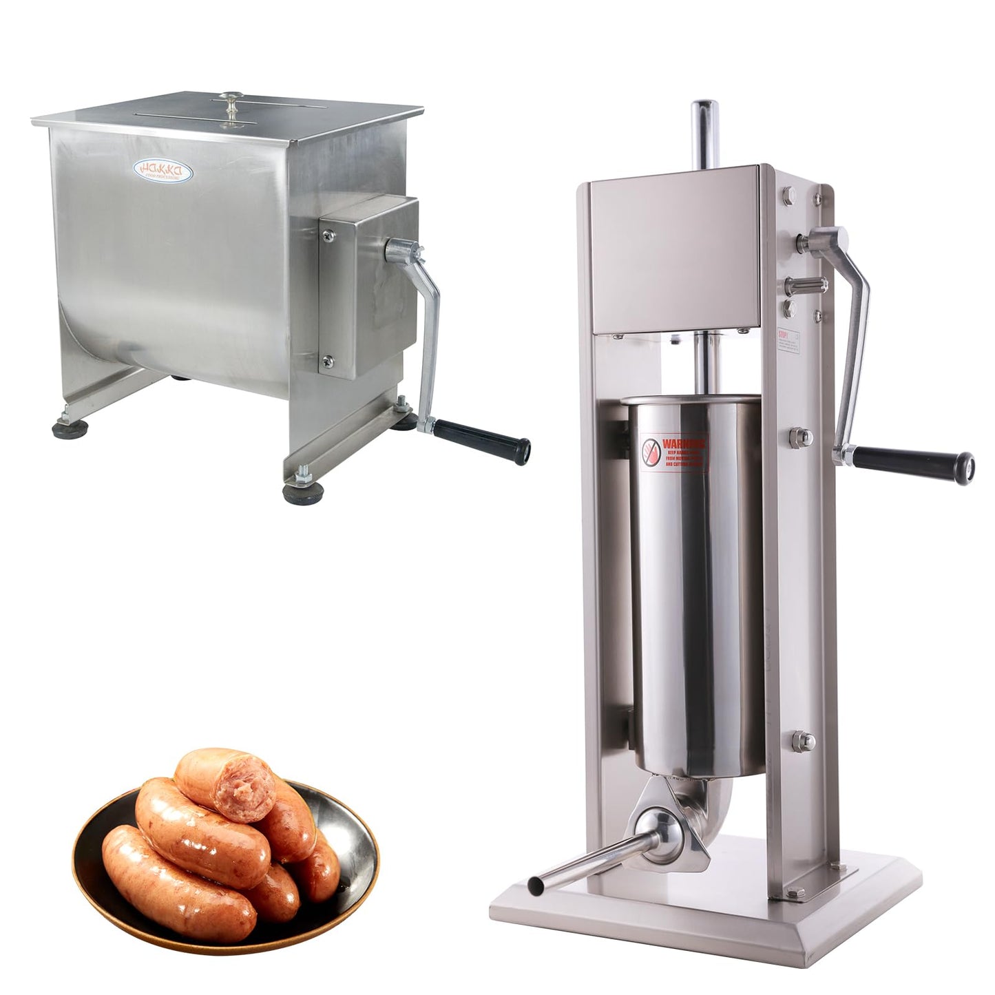 Hakka 15lb/7.5L Manual Fixed Tank Meat Mixer and11 Lb/5 L Sausage Stuffer
