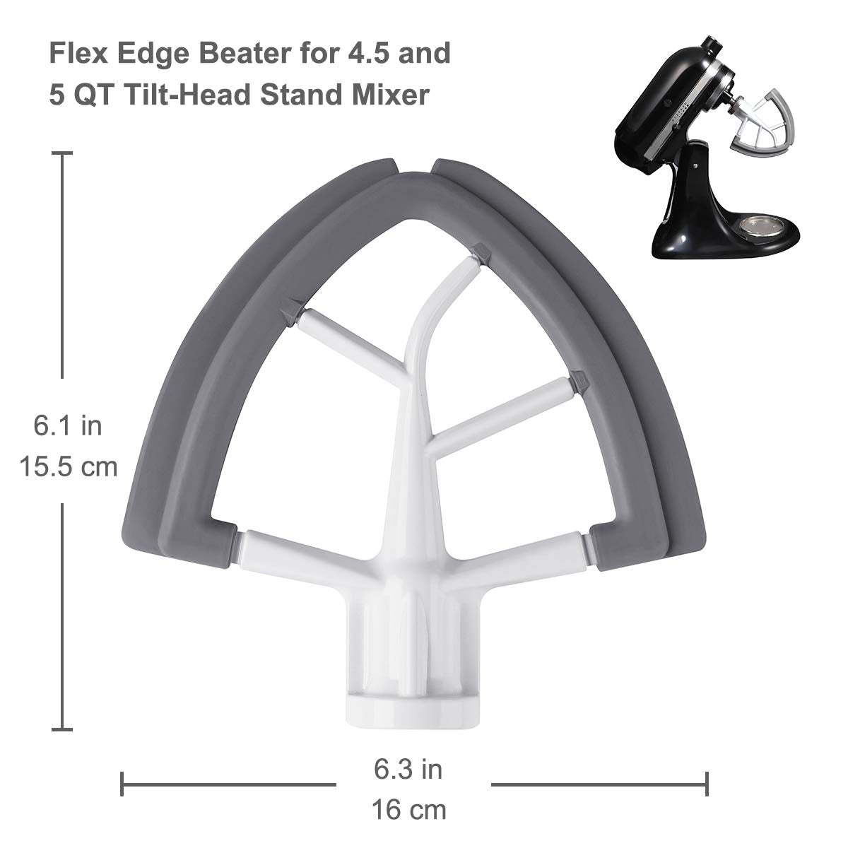 Flex Edge Beater for KitchenAid Tilt-Head Stand Mixer, 4.5-5 Quart Flat Beater Paddle with Flexible Silicone Edges Bowl Scraper, White
