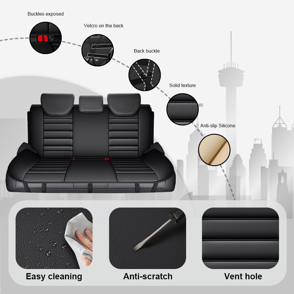JOJ Seat Covers for Subaru Ascent 2019-2025,Custom Fit Nappa Leather Seat Covers Full Set for 7 Seats - Black Premium Leather Seat Protectors with Airbag Compatible & Easy Installation