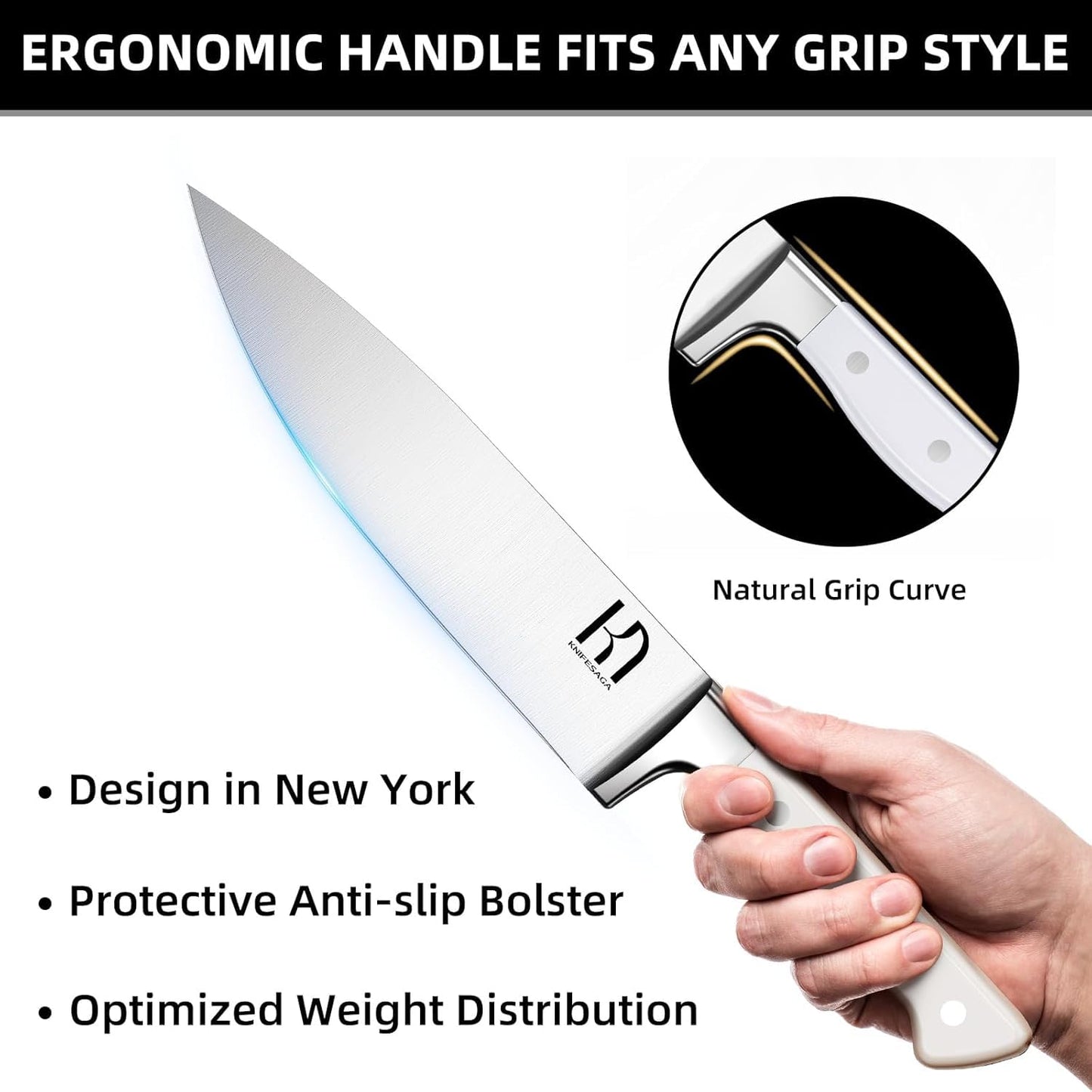 15 Pcs Kitchen Knife Block Set, Enduring Razor-Sharp High Carbon Stainless Steel Chef Knife Set with Block and Sharpener, Premium Knife Set for Kitchen, White Acacia