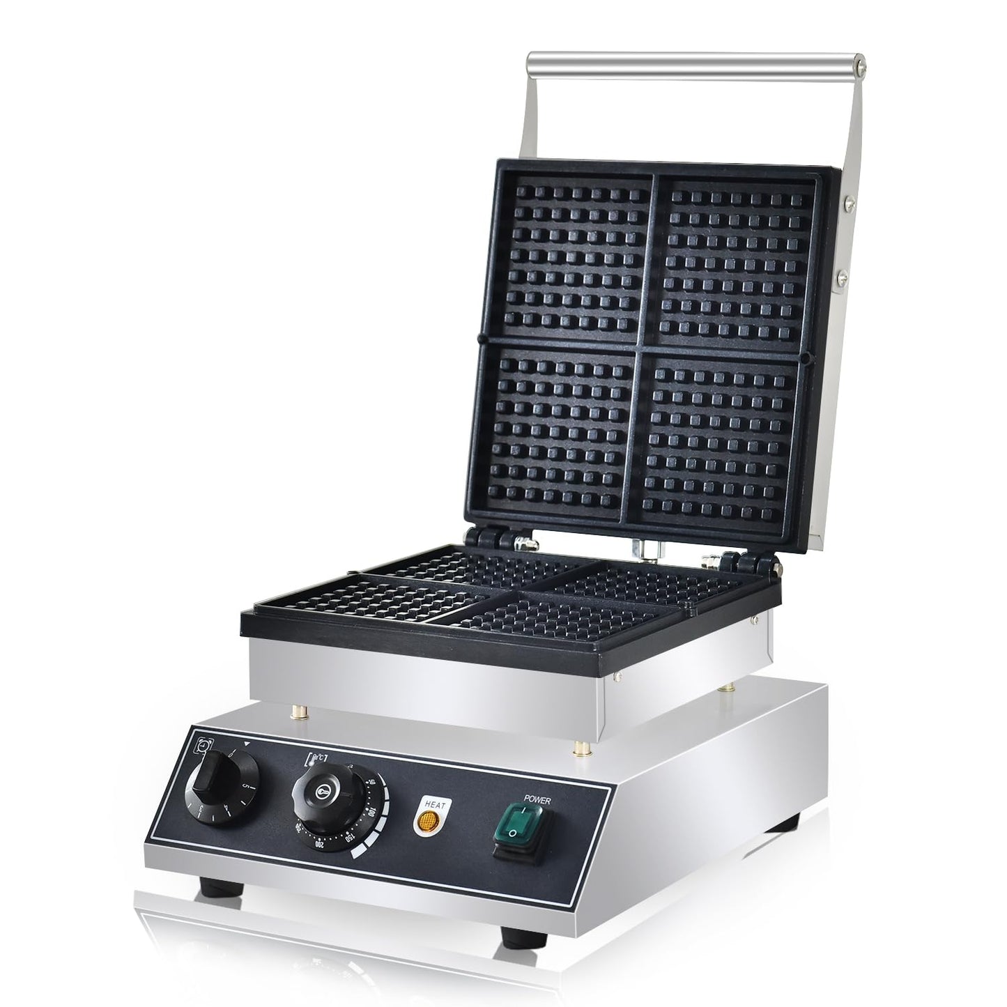 110V Commercial Square Waffle Maker ，4pcs Nonstick Electric Waffle Maker 1800W Electric Stainless Steel Belgian Waffle Machine with Temperature&Time Control for Snack Bar Home Bakeries
