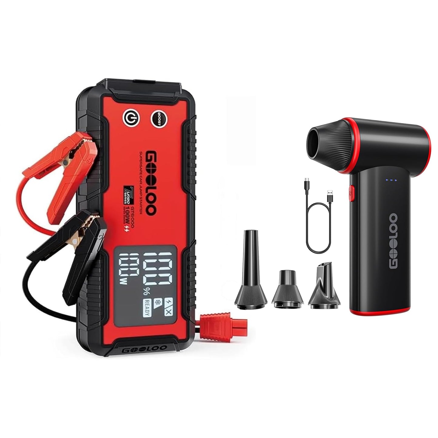 GOOLOO 6000A Jump Starter GT6000 Car Starter & GOOLOO F3 Compressed Air Duster, 150000RPM Duster for Cleaning
