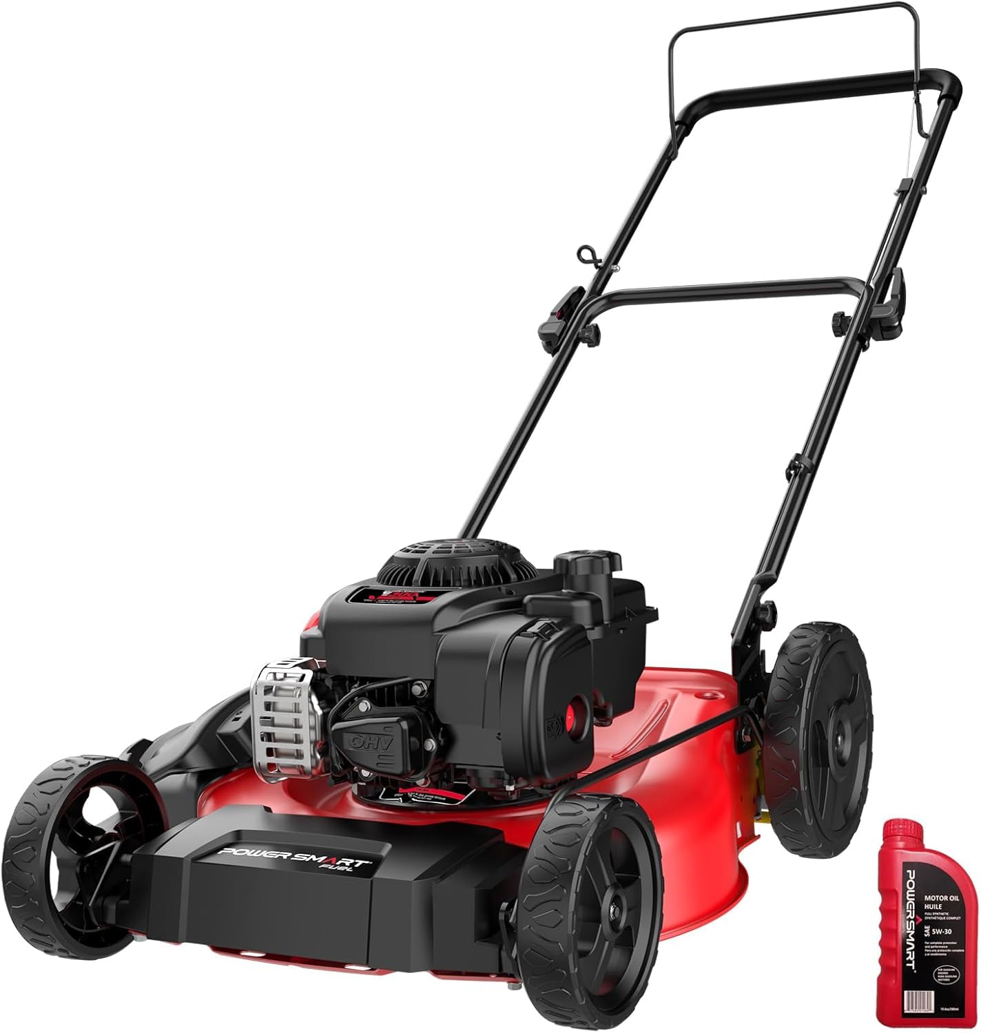 PowerSmart Gas Push Lawn Mower 21" with OHV 144cc Engine, 2-in-1 Mulching and Side Discharge,6 Height Adjustments Easy Assembly & Lightweight, Cordless Push Lawn Mowers for Garden Yard