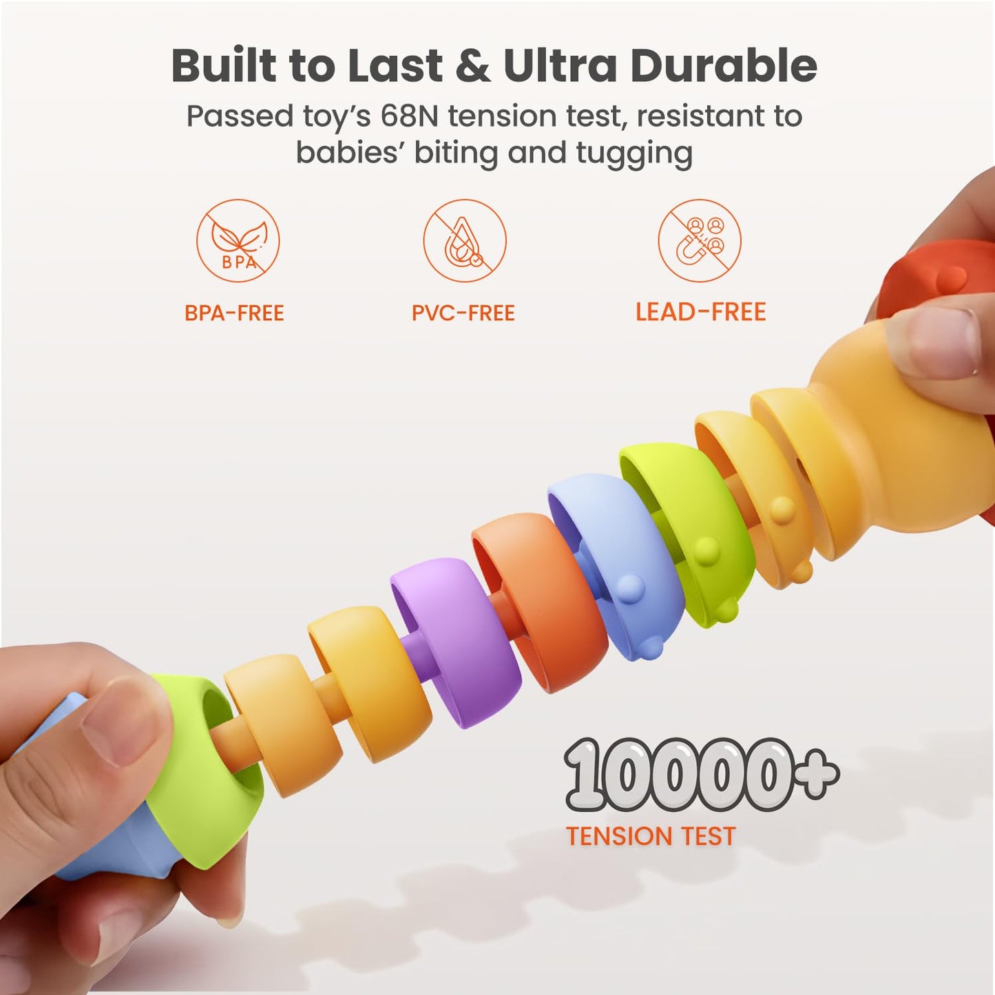 Wishbird Baby Teething Toy, Caterpillar Silicone Baby Teether Rattle Toys, BPA-Free Sensory Development & Color Recognition Learning for 0 6 10 12 18 Babies Toddler Teething Relief LC1