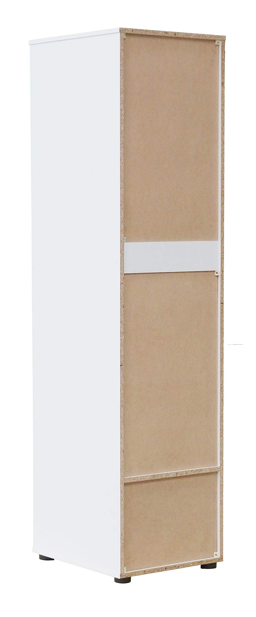 KB Designs Wardrobe Armoire Hanging Storage Closet with Garment Rod, Adjustable Shelf and Drawer, Compact Freestanding Bedroom Organizer Cabinet with Drawer Storage Unit, White