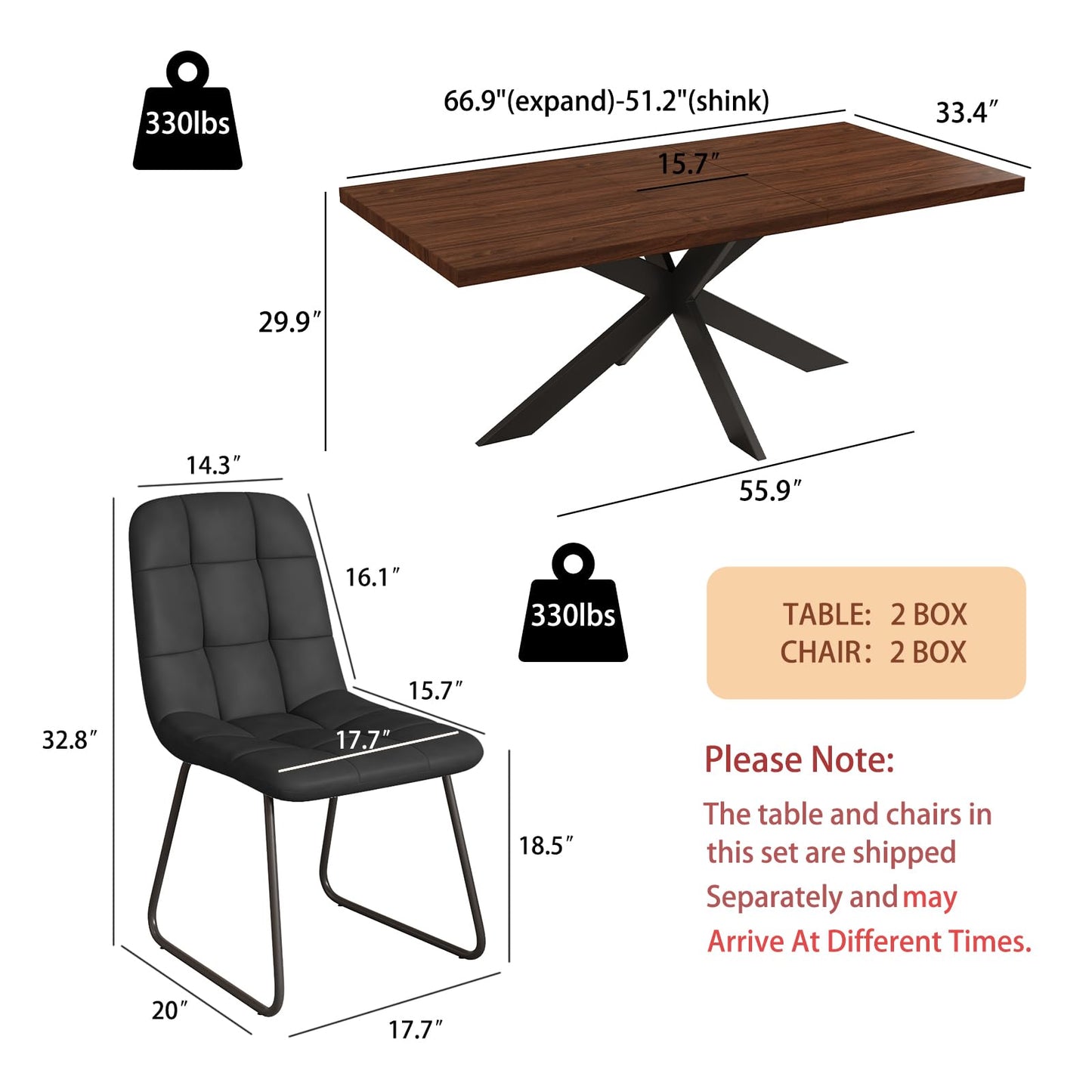 ZckyCine 7-Piece Dining Table Set with 51"-67" Extendable Walnut Wood Table and 6 PU Leather Chairs, Modern Rectangular Kitchen Table Set with Metal Legs, Seats 6, Easy Assembly