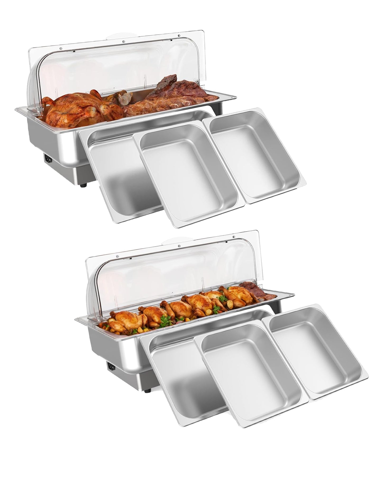 GarveeHome 2 Pack Electric Chafing Dishes Buffet Set, Roll Top Catering Chafer Server Food Warmer with Cover and 1 Full-size Pan & 2 Half-size Pans for Party Wedding Banquet