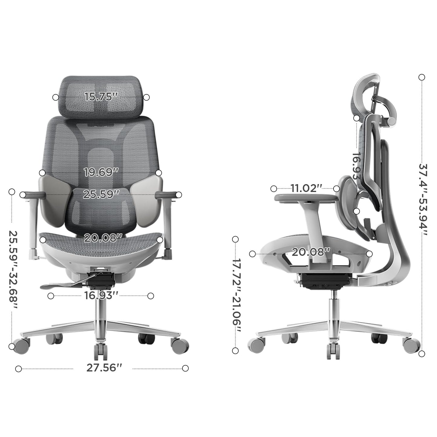 Hbada E3 Air Ergonomic Office Chair, Big and Tall Office Chair - with 3-Zone Dynamic Lumbar Support, 3D Adjustable Headrest, 3D Adjustable Armrests, Swivel, Grey(No Footrest)