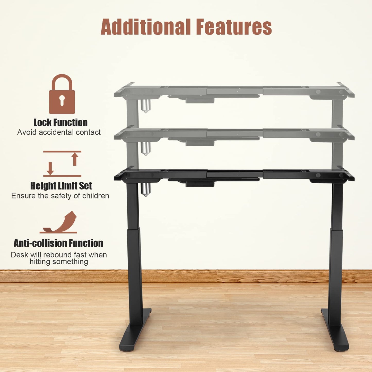 COSTWAY Electric Stand up Desk Frame, Ergonomic Sit to Stand Desk Frame w/Adjustable Height & Width, DIY Workstation Base w/Memory Controller for Home Office(Frame Only) (Black)
