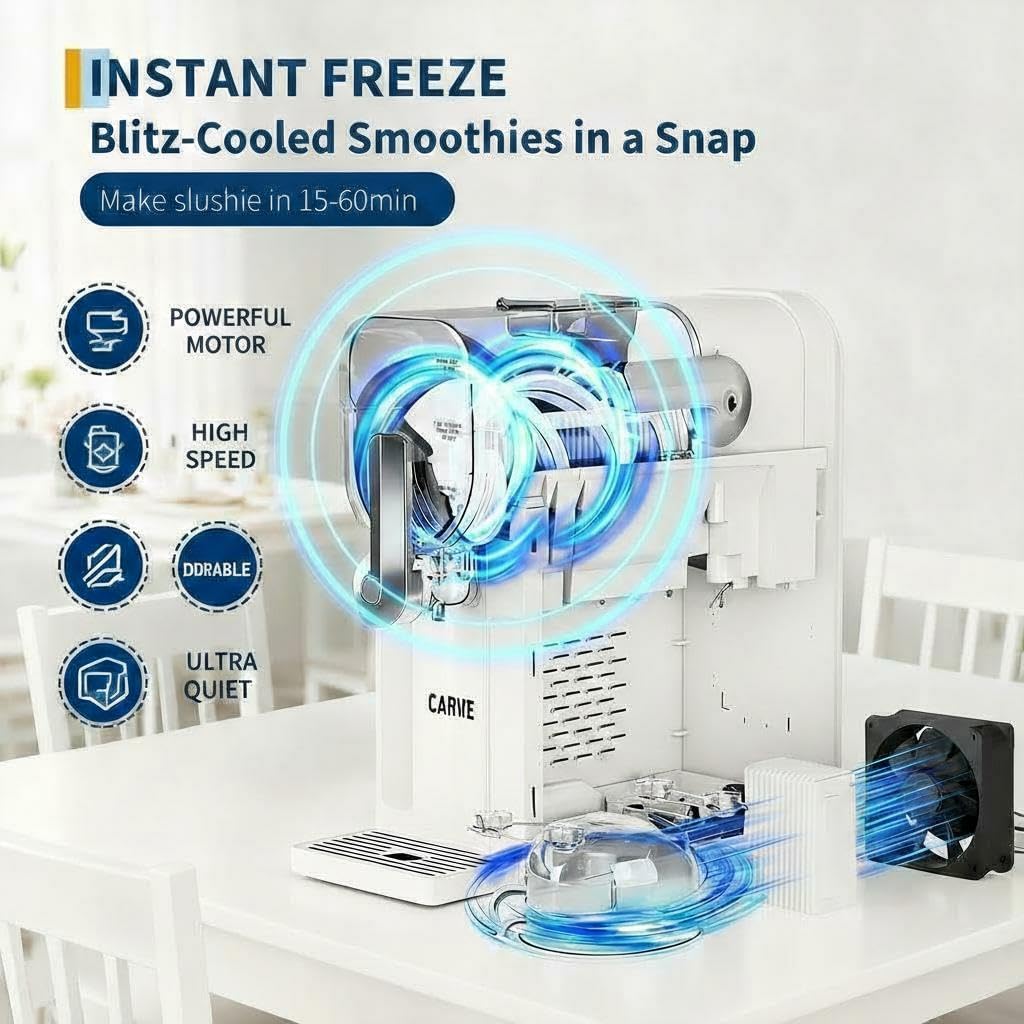 Garvee Slushie Machine for Home - 88 oz Ice-Free Frozen Drink Maker, Self-Cleaning Function with 6 Preset Programs for Margaritas,Ice Cream,Compact Size Slushy Machine,White
