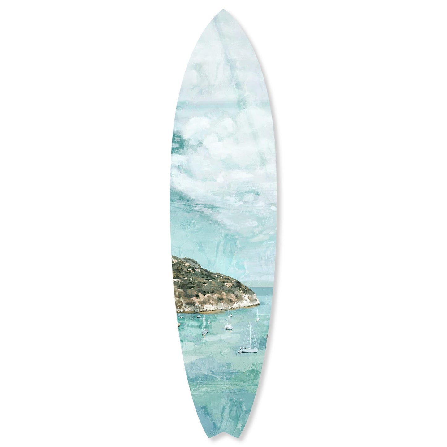 Notoriart Greek Vacation Surfboard Acrylic Wall Art Die-Cut Coastal Modern High-Gloss Home Decor, 15" x 60"