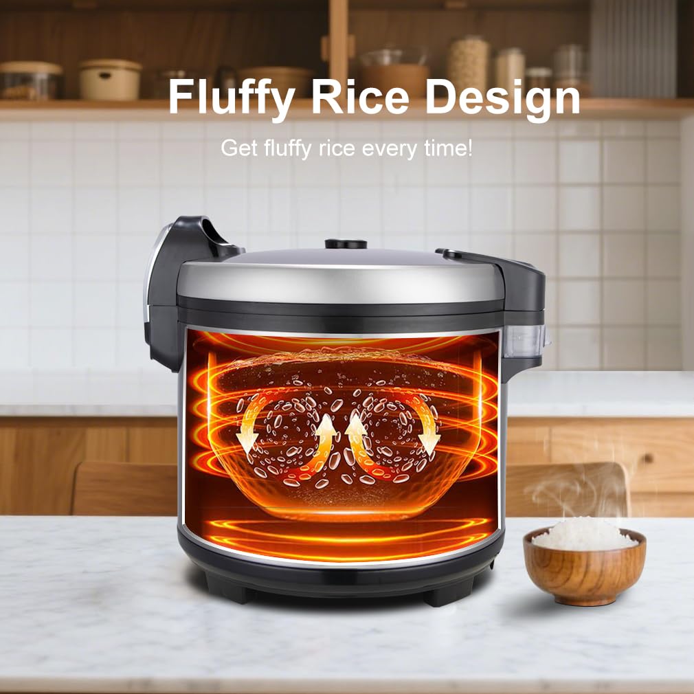 Onlicuf Commercial Rice Cooker 35 Cups Uncooked (70 Cups Cooked) with Stainless Steel Exterior,Large Rice & Grain Cooker for Restaurant,Double Protection,Silver