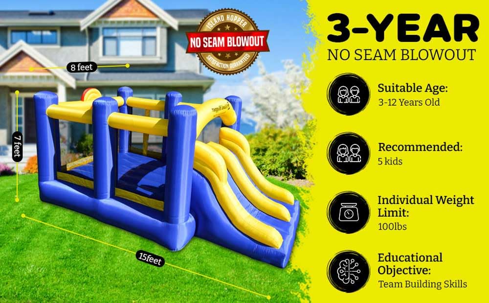 Island Hopper Racing Slide and Slam Inflatable Bounce House – Dual Slides, Climbing Wall & Basketball Hoop for Fun – Jumper for Kids with Durable PVC Build – Outdoor/Indoor Bounce House for Big Kids