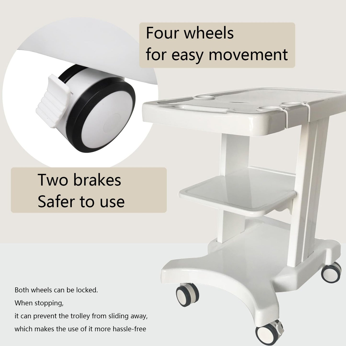 INTSUPERMAI Mobile Trolley for ultrasonic Imaging Scanner System Portable Ultrasound cart White 3 Layers with 2 Brake Wheels,4 Wheels 3 Holes