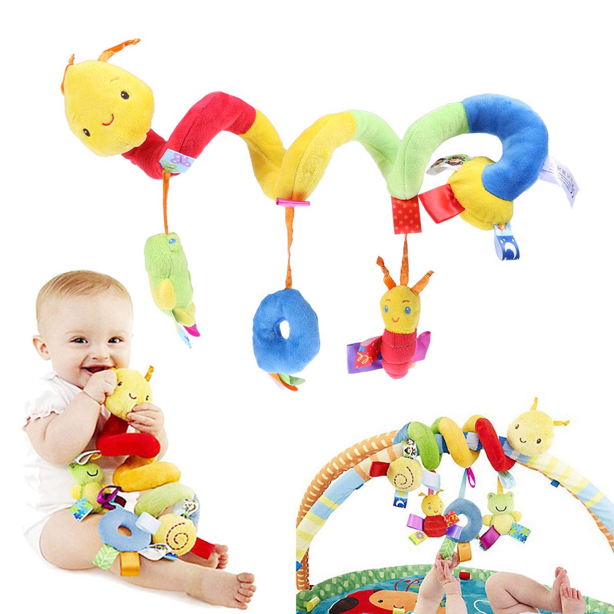 Uonlytech Baby Crib Hanging Rattles Toys, Carseat Toys Hanging Rattles Spiral Stroller Crib Cot Toy Spiral Toy Pram Hanging for Babies Boys and Girls