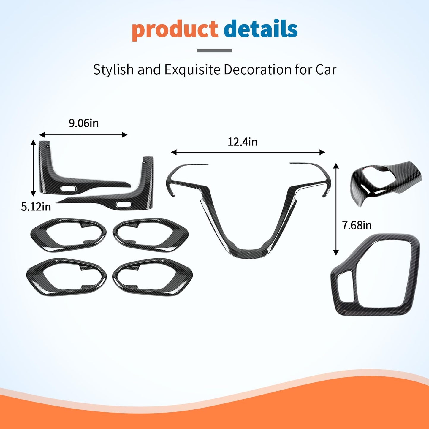 JeCar 9pcs Set Black Carbon Fiber Interior Trim Kit for 2014-2018 Jeep Cherokee Interior Accessories