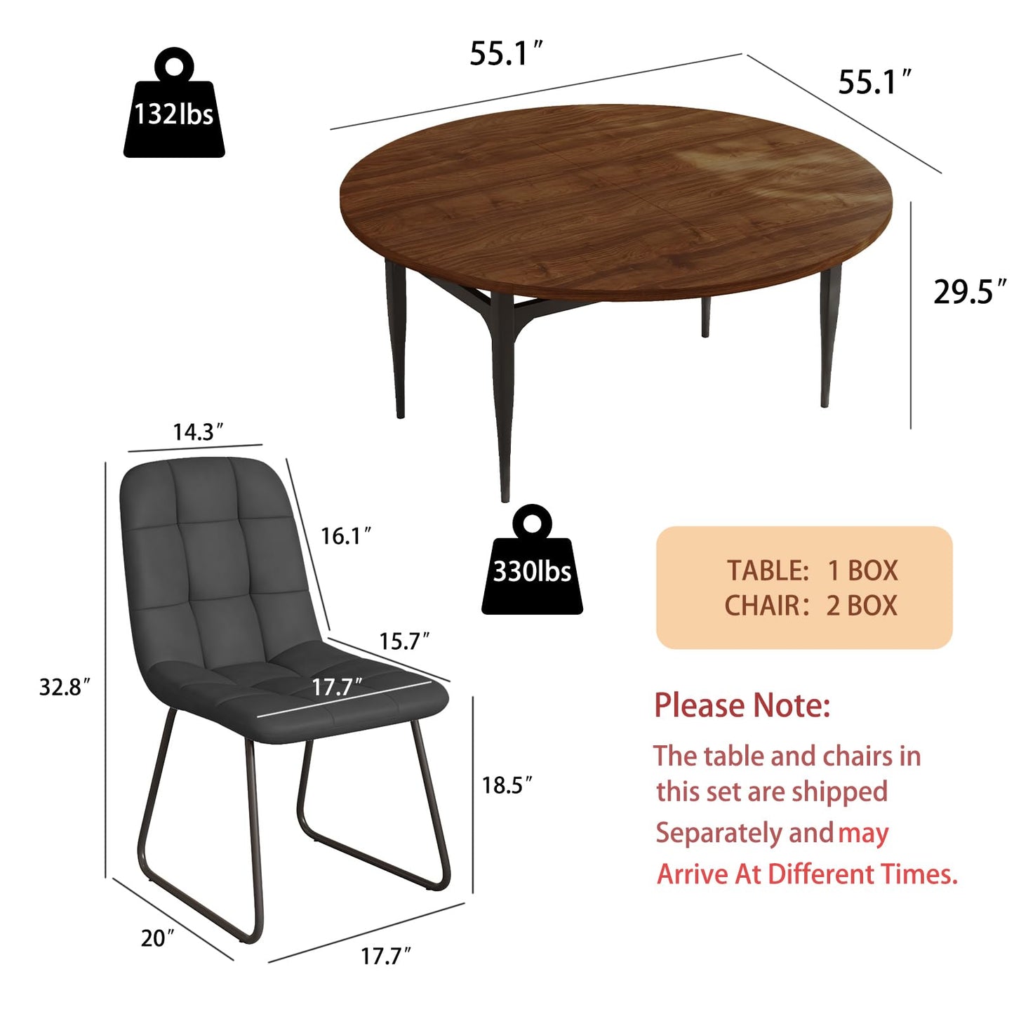 HIPIHOM Expandable Folding Dining Table Set, 55-Inch Round to Square Table with 6 Upholstered Chairs, Metal Frame, for Dining Room or Apartment (Round Table + 6 Black Modern Dining Chairs)