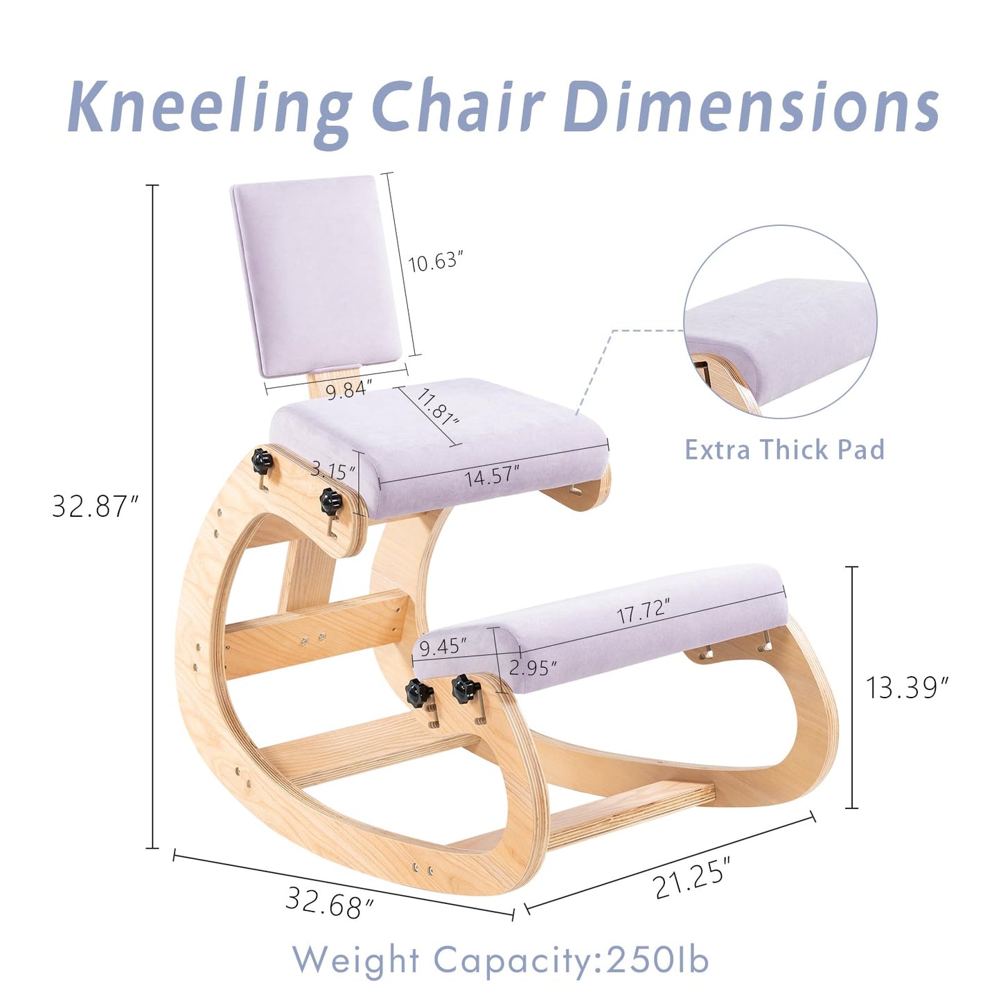 VDNEND Ergonomic Kneeling Chair with Back Support,Wooden Kneeling Chair Desk for Work, Rocking Office Kneel Chairs for Relieve Back Pain, Kneeling Posture Chairs for Gaming,Home (Light Purple)