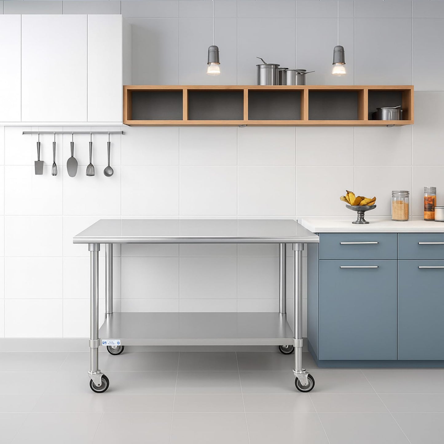 Hally Stainless Steel Table for Prep & Work 24 x 30 Inches with Caster Wheels, NSF Commercial Heavy Duty Table with Undershelf and Galvanized Legs for Restaurant, Home and Hotel
