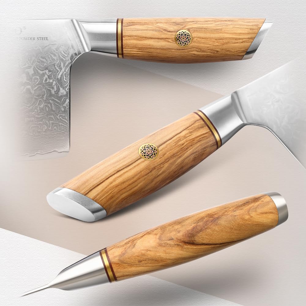 XINZUO Cleaver Knife 7.5 Inch, 73 Layer Damascus Steel Powder Steel Core Chinese Chef's Knife, Multifunction Vegetable Meat Slicing Knife with Olive Wood Handle -Lan Series