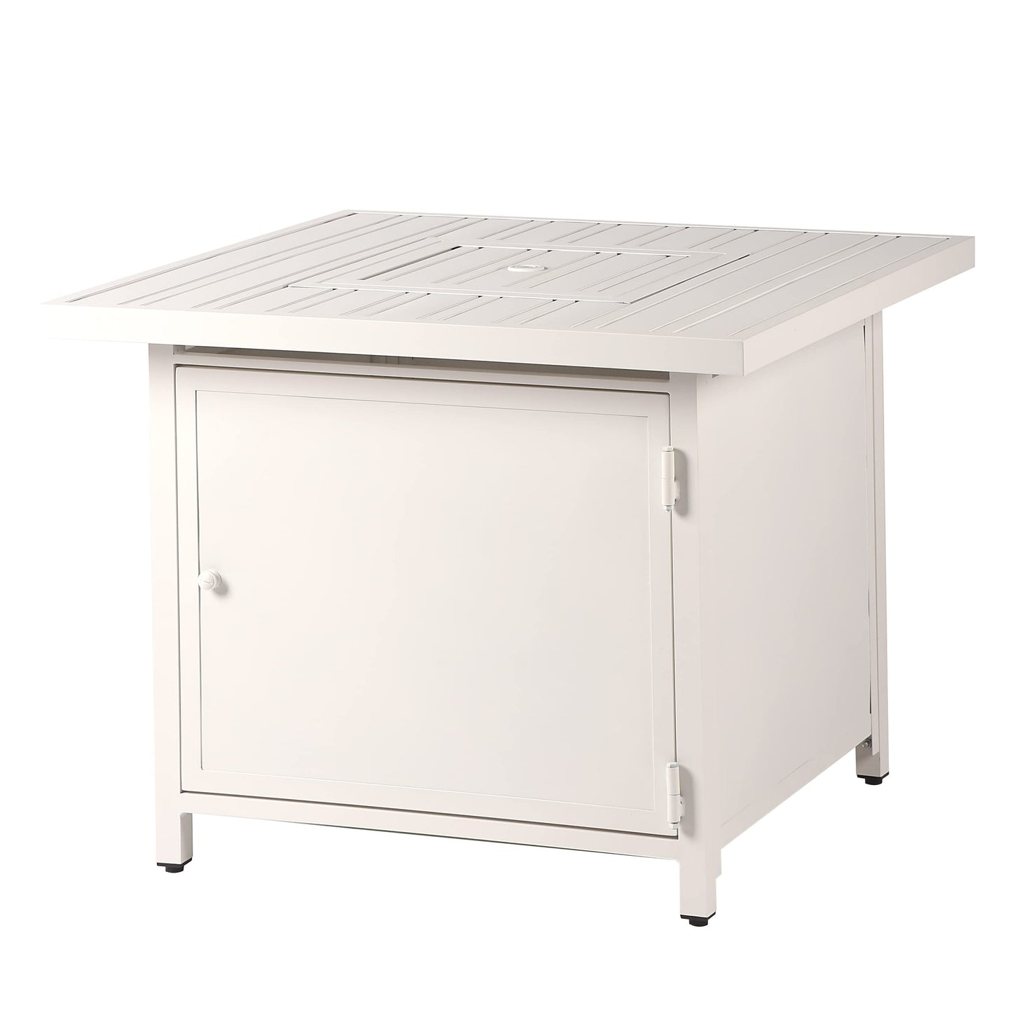 Square 32 in. x 32 in. Aluminum Propane Fire Pit Table with Glass Beads, Two Covers, Lid, 37,000 BTUs in White Finish