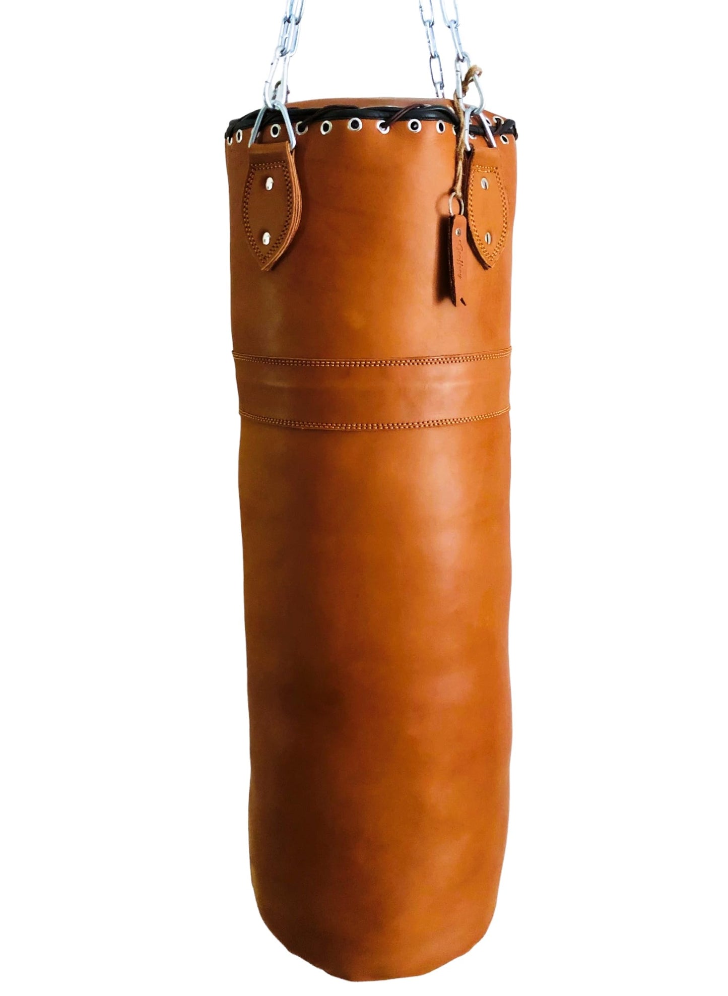 Geoffrey Vintage TAN Leather Boxing Gym Punching TraIng Bag with Chains - Retro 100CM