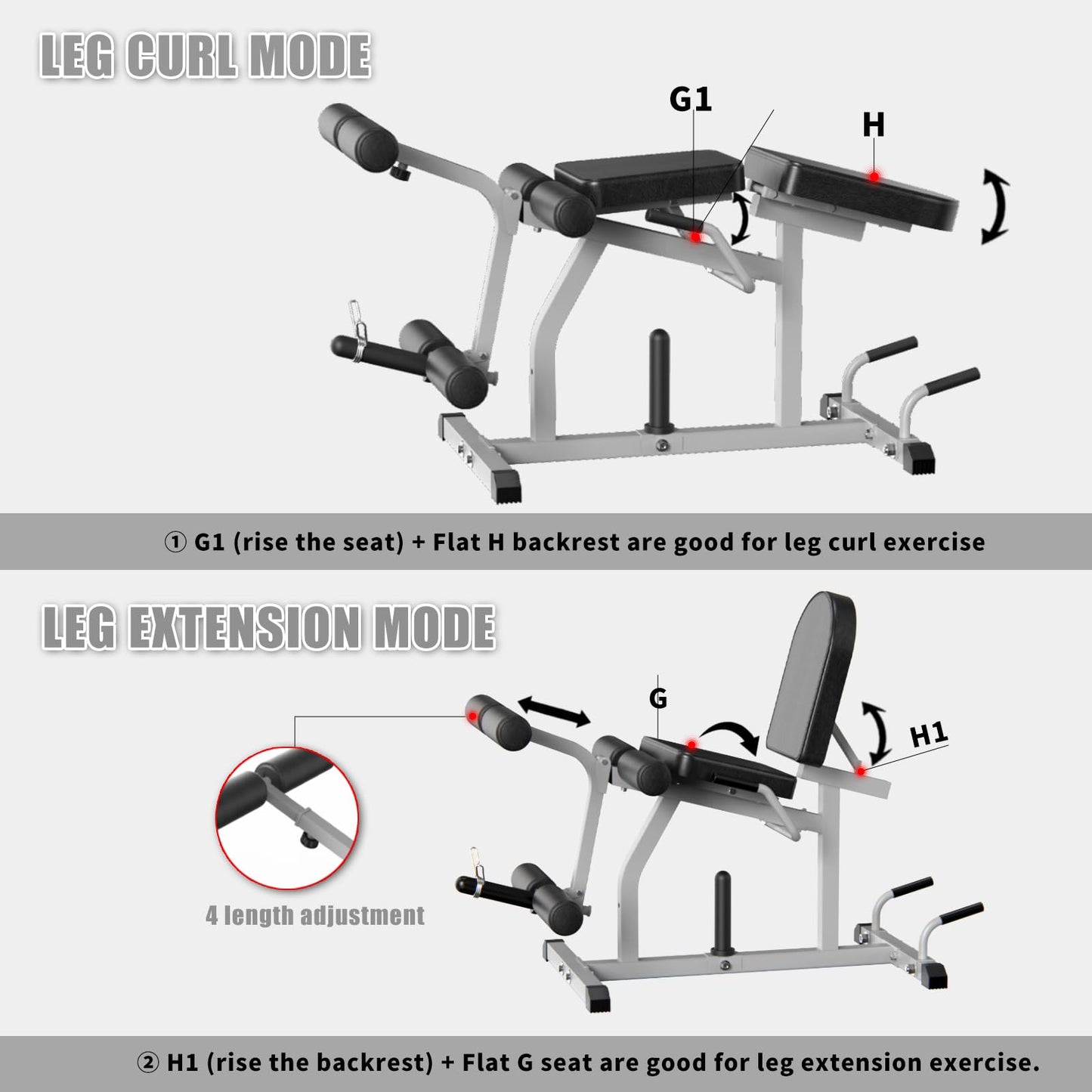 Z ZHICHI 2-in-1 Adjustable Leg Extension and Curl Machine, Easy Transition, Home Gym Leg Machine, Weight Capacity 660LBS