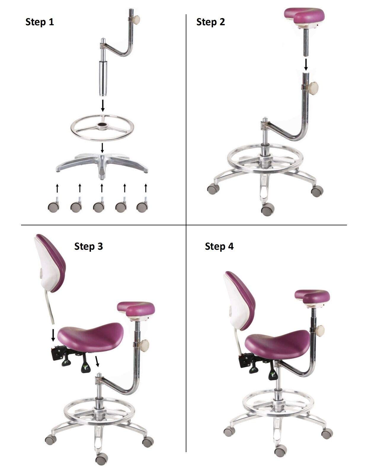 BoNew Dental Deluxe Mobile Saddle Chair PU Leather Assistant Doctor Stools Black