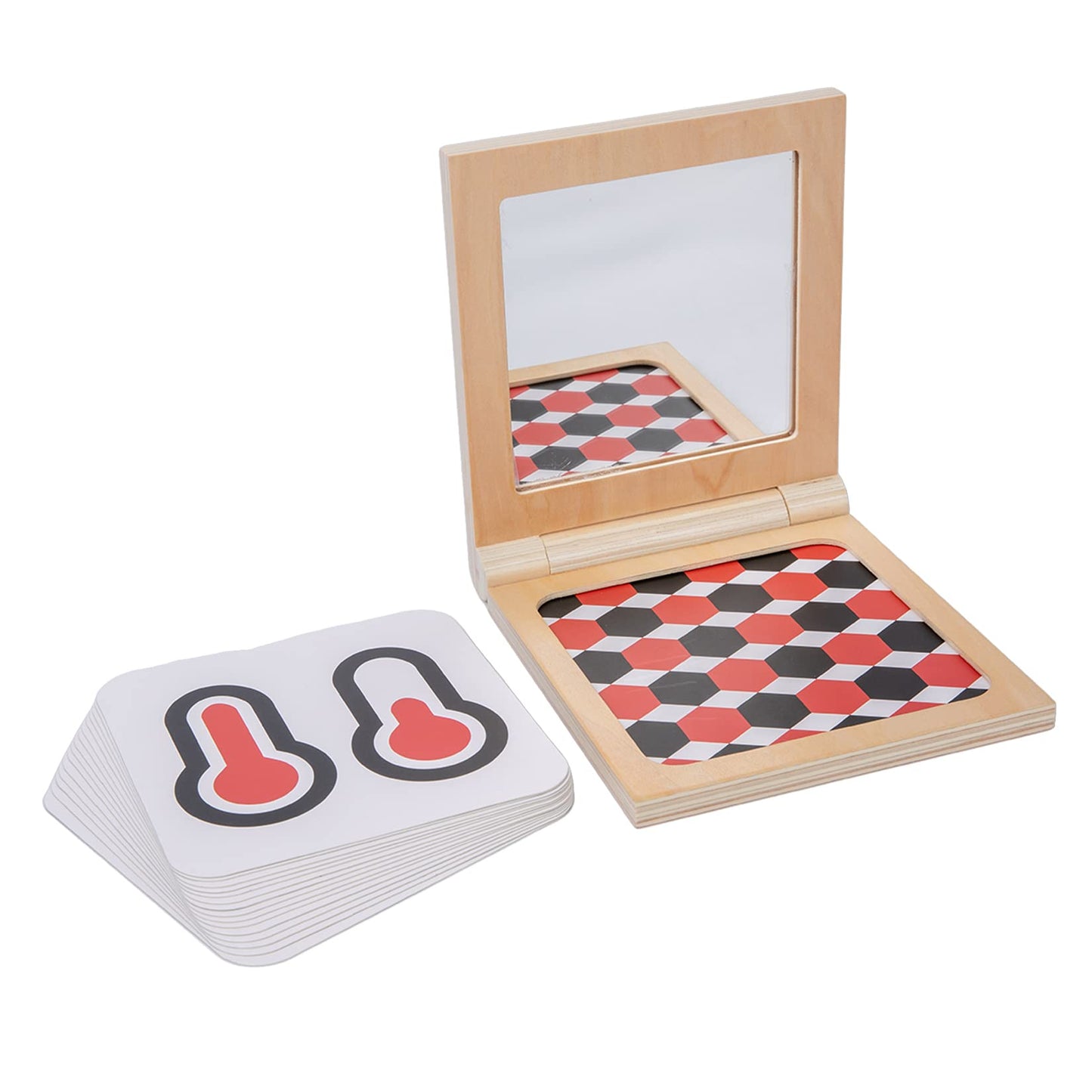 Adena Montessori Black and White Cards Wooden Frame with Mirror Tummy Time Toys 0-3 Months for Newborn