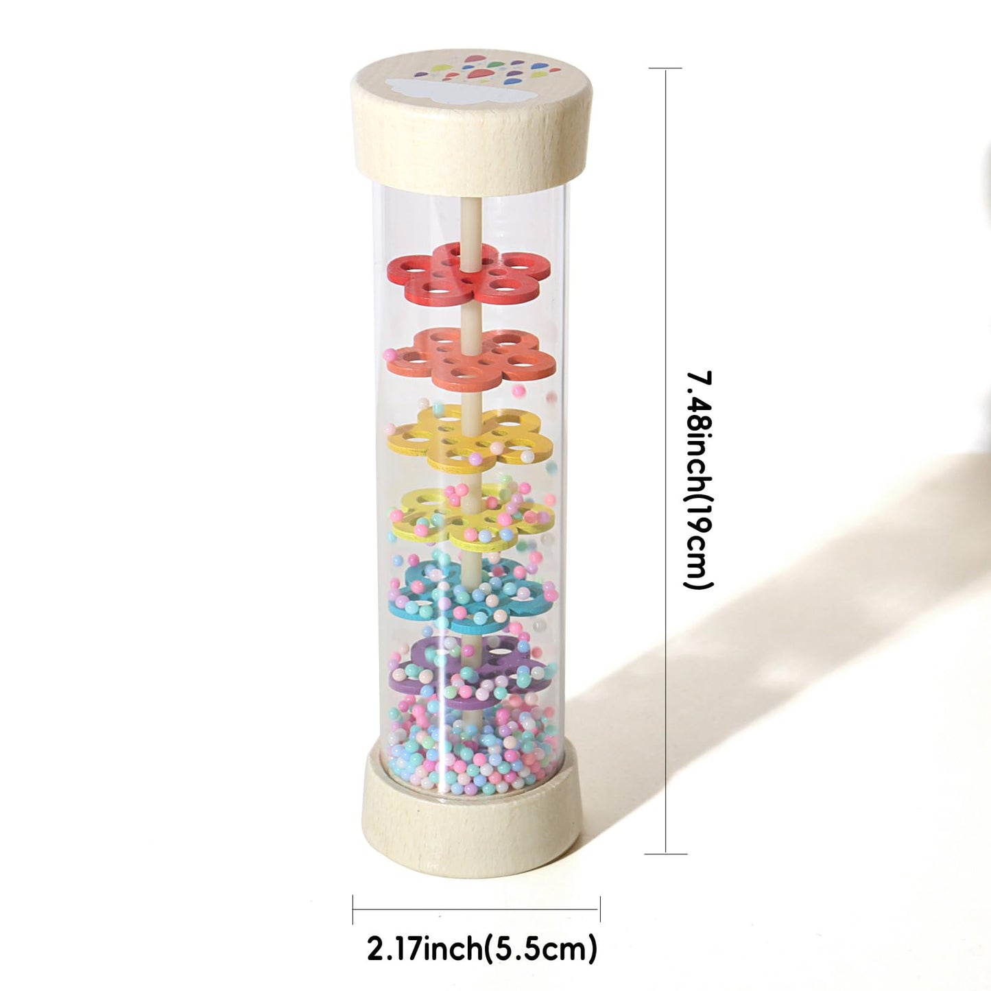 7 Inch Wooden Rain Stick Montessori Toys for Babies 6-12 Months, Baby Sensory Rattle Shaker Developmental Toy, Raindrops Musical Instrument for 0-6 6-18 Month Infants Toddlers