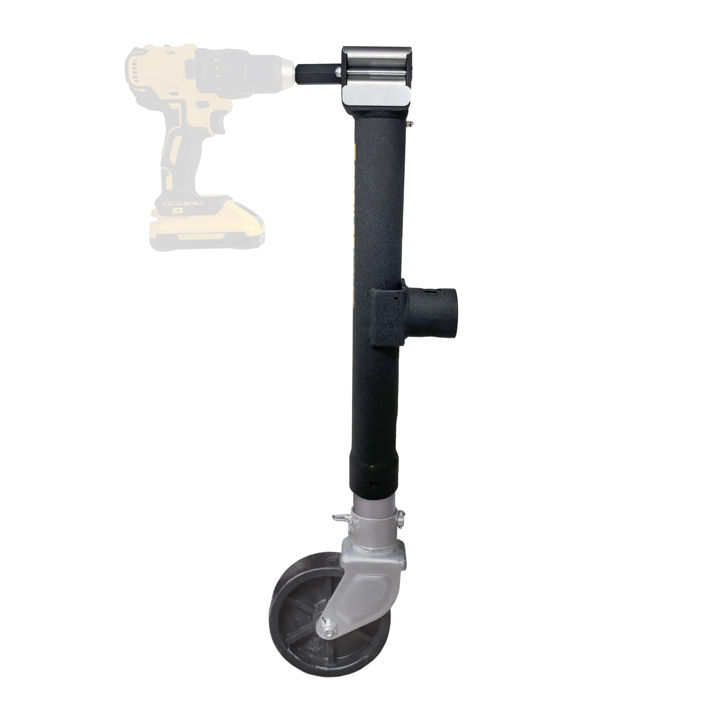 Trailer Valet Side Mount Trailer Jack with Drill-Powered Operation and Wheel Attachment, 5,000 LB Static Capacity, Wrinkle Black Finish, Manual Crank and Drill Adapter Included