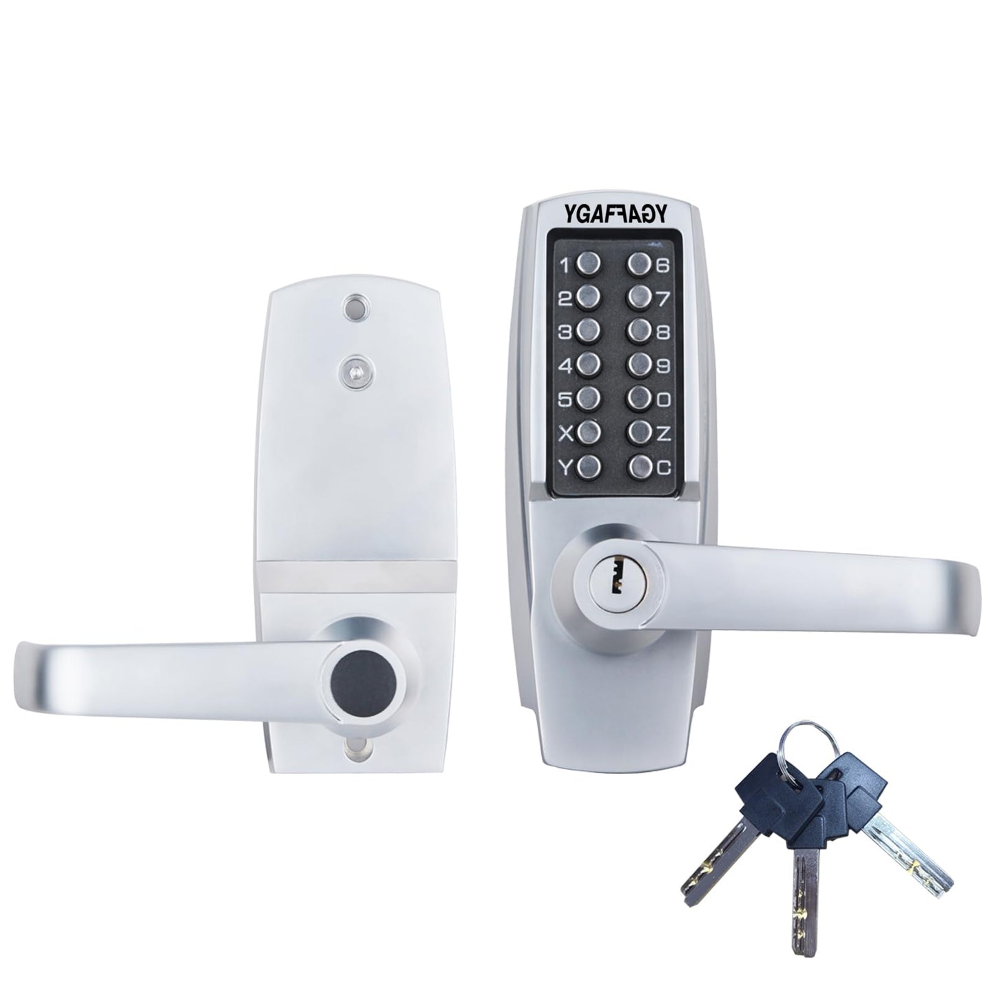 Mechanical Entry Door Lock, 14 Digital keypad,Weatherproof deadbolt with Handle, Security Heavy Duty Outdoor Lock Without Electronic, Easy Installation, for Home, Yard-gate, Office, Chrome
