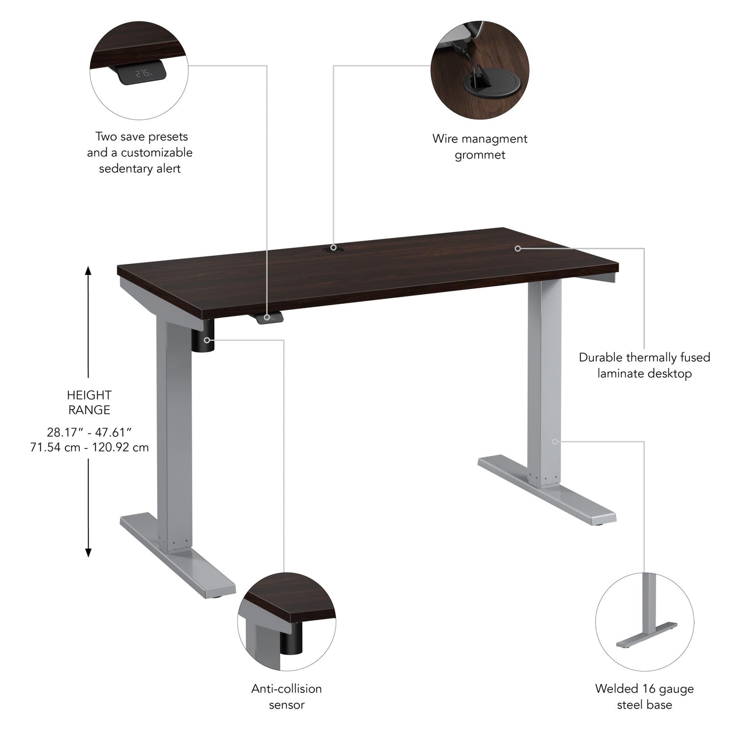 Bush Business Furniture 48-inch Electric Height Adjustable Standing Desk, Ergonomic Sit-Stand Computer Table for Home and Professional Office, Move 40 Series, Black Walnut with Metallic Gray Base