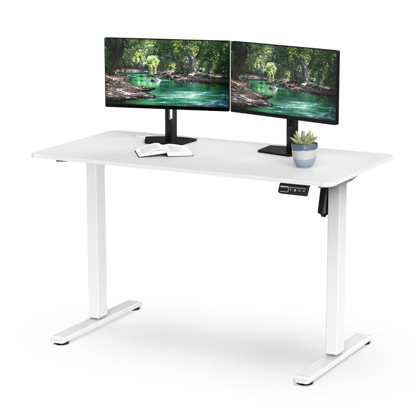 Mount-It! White Standing Desk 48x24 – Electric Height Adjustable Sit to Stand Desk with Memory Presets, Ergonomic Home Office Table, White Frame with White Splice Board Top